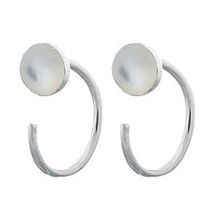 Mother Of Pearl Circle 925 Silver Huggie Earrings by BeYindi