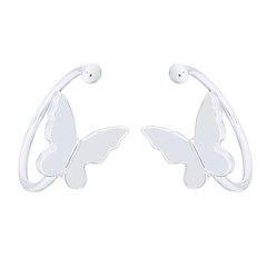 White Enamel Butterfly Silver Plated Cuff Earrings by BeYindi