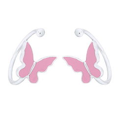 Pink Enamel Butterfly Silver Plated Ear Cuff Earrings by BeYindi