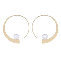 Yellow Gold Plated Brushed Finished Drop Pearl Earrings by BeYindi