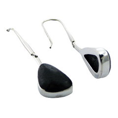 Silver Volcanic Lava Earrings Triangles On Hinged Sticks by BeYindi 