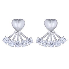 Double Sided Silver Heart and Round Cubic Zirconia Earrings