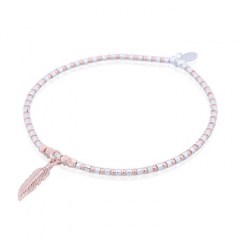 925 Feather Rose Gold Plated Beads Stretchable Bracelet