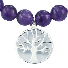 Amethyst Bead Stretch Bracelet 925 Silver Tree of Life Charm 2