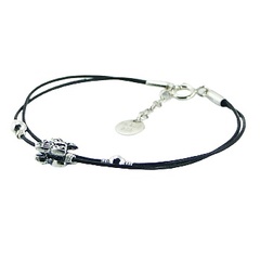 Double Strap Leather Bracelet with Silver Butterfly & Beads 