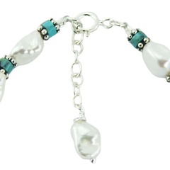 Freshwater Pearl Bracelet Turquoise Silver Beads with Antiqued Cross 3