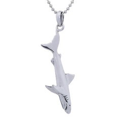Volumetric sterling silver pendant white shark, 1 inch by BeYindi