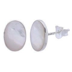Oval Mother of Pearl Sterling Silver Stud Earrings by BeYindi