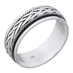 Braided Strings Spinner 925 Sterling Silver Men Band Ring by BeYindi