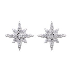 Eight Pointed Star Filled With CZ Silver Stud Earrings by BeYindi