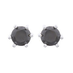 925 Silver Six MM Round Black CZ Stud Earrings by BeYindi