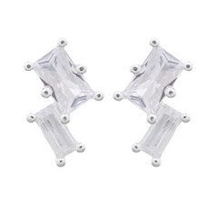Dainty White CZ Bars Silver Stud Earrings by BeYindi