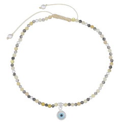 Precious Gemstones With Evil Eye Charm Polyester Bracelet by BeYindi
