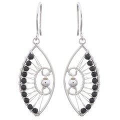 Black Agate Marquise Designed Dangle Silver Earrings by BeYindi