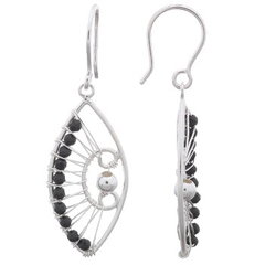Black Agate Marquise Designed Dangle Silver Earrings by BeYindi 