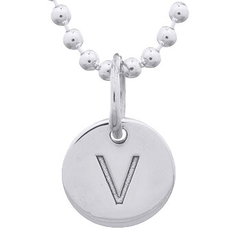 Engraved Initial "V" Sterling Silver Disc Pendant by BeYindi