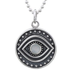 Evil Eye Tribal With Mother Of Pearl 925 Silver Disc Pendant by BeYindi