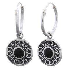 Tribal Celtic Cross With Black Stone 925 Silver Hoop Earrings by BeYindi
