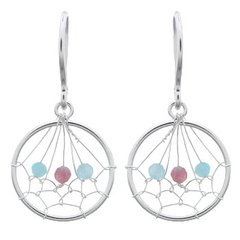 Dreamcatcher With Gemstones Wirework Silver Dangle Earrings by BeYindi