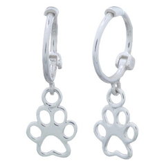 Doggy Paw Print Charm Silver Huggie Hoop Earrings by BeYindi