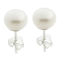 Elegant Freshwater White Pearl 6 MM 925 Silver Stud Earrings by BeYindi