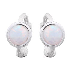 Mini White Opal Huggie Sterling Silver Earrings by BeYindi