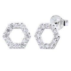Hexagon Shape Cubic Zirconia 925 Silver Stud Earrings by BeYindi 