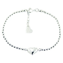 Polished Sterling Silver Puffed Heart Charm Bracelet