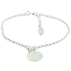 Sterling Silver Round Peace Charm Bracelet with Freshwater Pearl 