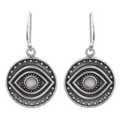 Tribal Evil Eye Mother Of Pearl Dangle 925 Silver Earrings by BeYindi