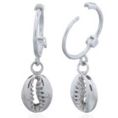 Cowrie Shell Dangling Sterling Silver 925 Huggie Hoop Earrings by BeYindi 2