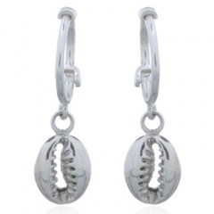 Cowrie Shell Dangling Sterling Silver 925 Huggie Hoop Earrings by BeYindi 