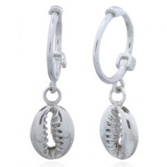 Cowrie Shell Dangling Sterling Silver 925 Huggie Hoop Earrings by BeYindi