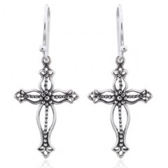 Antiqued Avellane Cross Dangle Earrings 925 Silver by BeYindi