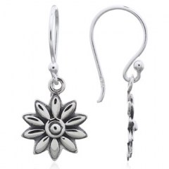 Embossed Flower 925 Silver Dangle Earrings by BeYindi 