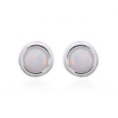 Minimalist White Opal Stud 925 Silver Earrings by BeYindi