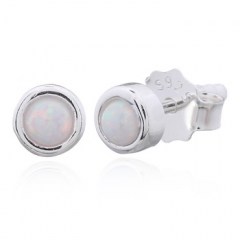 Minimalist White Opal Stud 925 Silver Earrings by BeYindi 