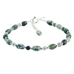 Adjustable Grass Agate and Sterling Silver Bead Bracelet by BeYindi 