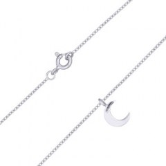 Moon Charm Silver Plain Cable Chain Necklace
