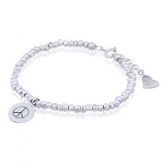 Sterling Silver Cuboid Beads Bracelet with Peace Disc Charm 