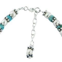 Freshwater Pearl Bracelet Turquoise Silver Beads Peace Charm 3