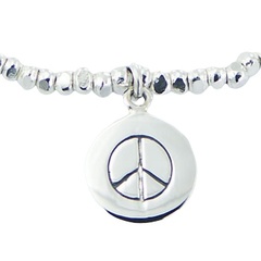Sterling Silver Cuboid Beads Bracelet with Peace Disc Charm 2