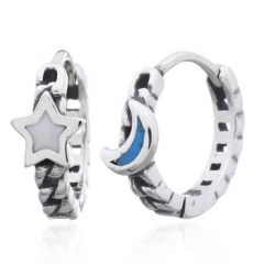 Matched Star And Moon Enamel 925 Silver Huggie Earrings by BeYindi