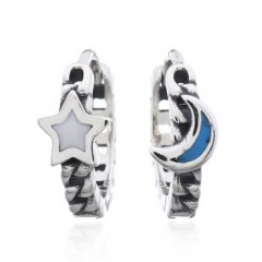 Matched Star And Moon Enamel 925 Silver Huggie Earrings by BeYindi 