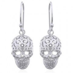 Rhodium Plated Skull Perforated Pattern Dangle Earrings 925 Silver by BeYindi
