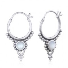 Boho Ethnic Style Hoop Mother of Pearl 925 Silver Earrings by BeYindi 