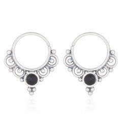 Septum Hoop Earrings Ornamented Black Stone 925 Silver by BeYindi