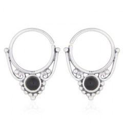 Classic Boho Septum Hoop Reconstituted Black Stone Earrings 925 Silver by BeYindi
