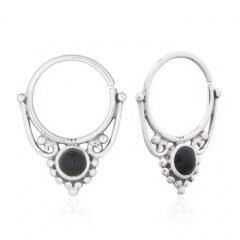 Classic Boho Septum Hoop Reconstituted Black Stone Earrings 925 Silver by BeYindi 