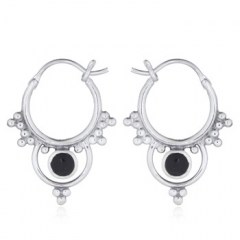 Stunning Boho Hoop Reconstituted Black Stone 925 Silver Earrings by BeYindi